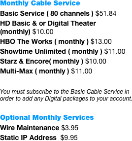Monthly Cable Service